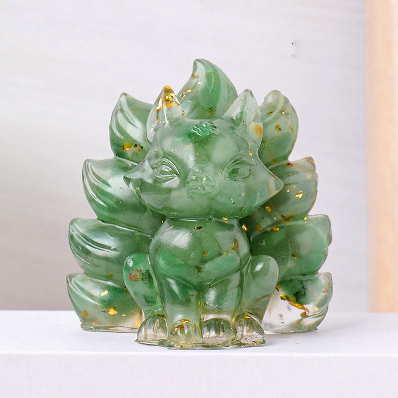 Foviel Kleine verschiedene Stein Erdbeerquarz Amethyst grüner Aventurin Neun Tailed Fox spirituell Wohndekoration