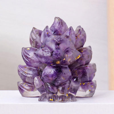 Foviel Kleine verschiedene Stein Erdbeerquarz Amethyst grüner Aventurin Neun Tailed Fox spirituell Wohndekoration