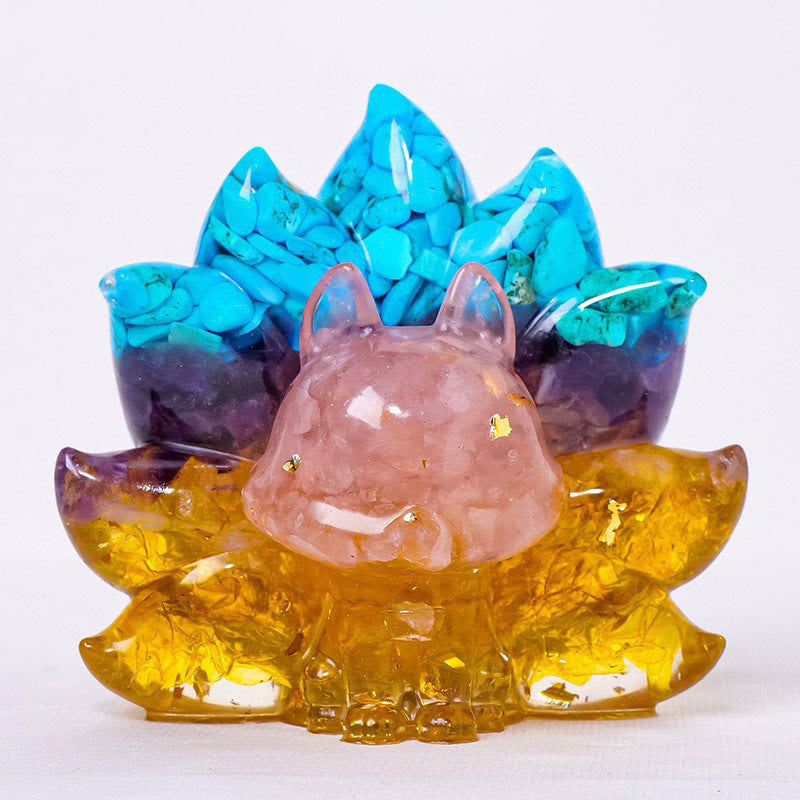 Foviel Kleine verschiedene Stein Erdbeerquarz Amethyst grüner Aventurin Neun Tailed Fox spirituell Wohndekoration