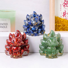 Foviel Kleine verschiedene Stein Erdbeerquarz Amethyst grüner Aventurin Neun Tailed Fox spirituell Wohndekoration