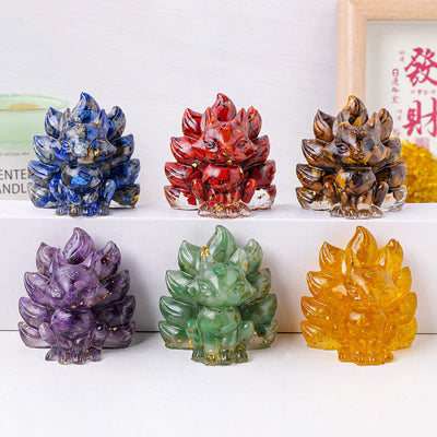 Foviel Kleine verschiedene Stein Erdbeerquarz Amethyst grüner Aventurin Neun Tailed Fox spirituell Wohndekoration