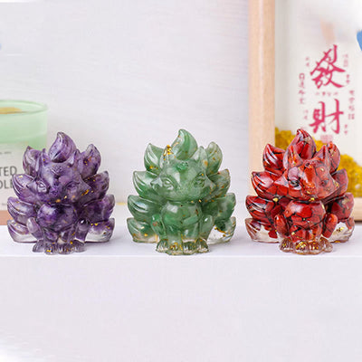 Foviel Kleine verschiedene Stein Erdbeerquarz Amethyst grüner Aventurin Neun Tailed Fox spirituell Wohndekoration