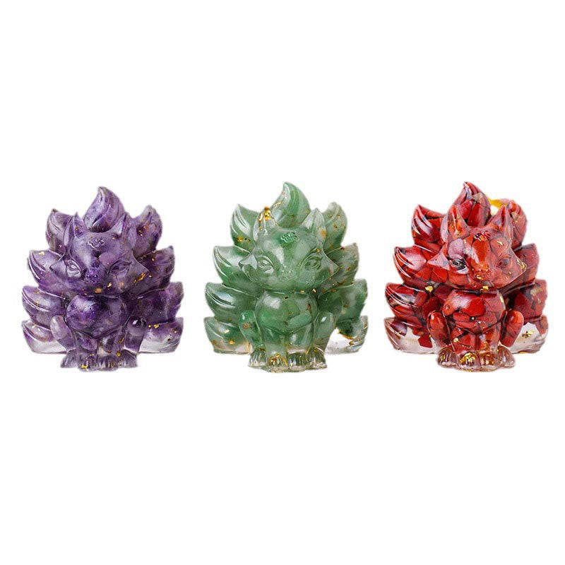 Foviel Kleine verschiedene Stein Erdbeerquarz Amethyst grüner Aventurin Neun Tailed Fox spirituell Wohndekoration