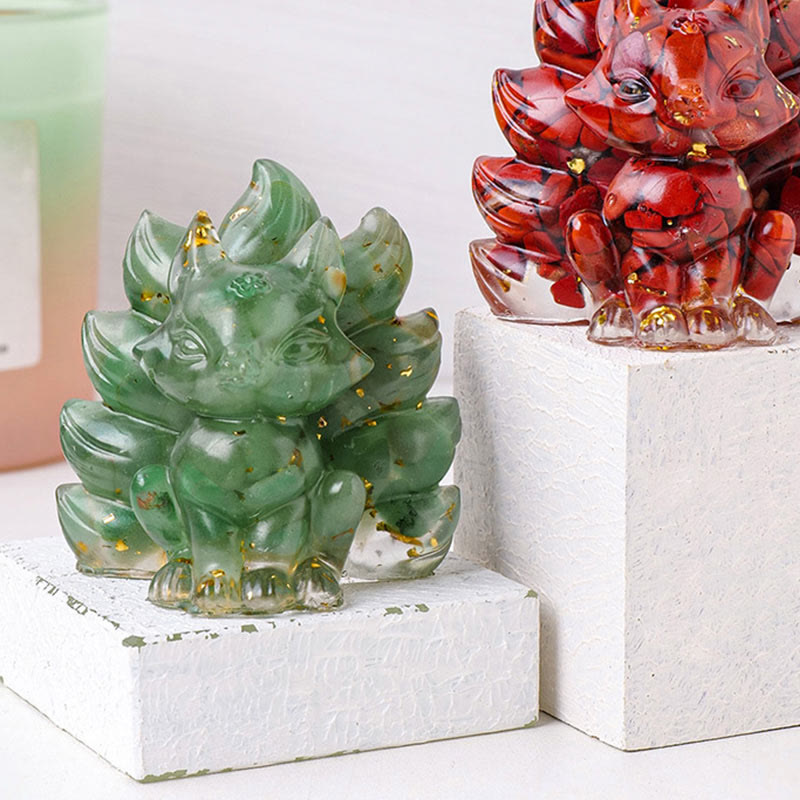 Foviel Kleine verschiedene Stein Erdbeerquarz Amethyst grüner Aventurin Neun Tailed Fox spirituell Wohndekoration