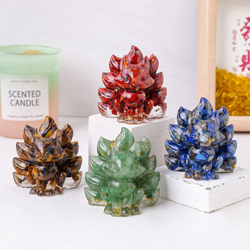 Foviel Kleine verschiedene Stein Erdbeerquarz Amethyst grüner Aventurin Neun Tailed Fox spirituell Wohndekoration