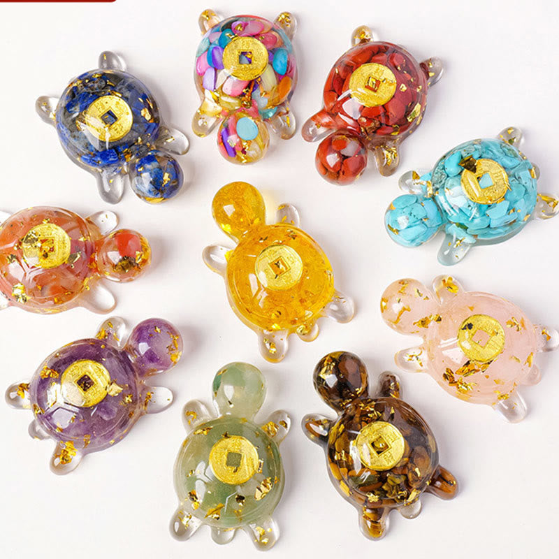 Foviel Kleine Verschiedene Kristall Grün Aventurine Amethyst Schildkröte Kupfer Münzen Glück Wohndekoration