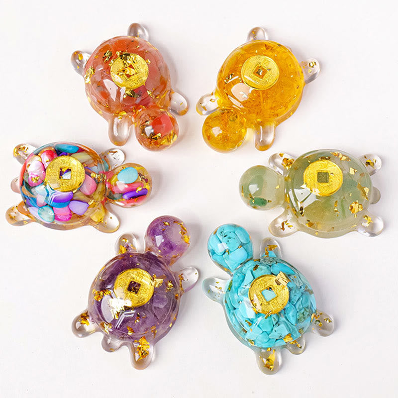 Foviel Kleine Verschiedene Kristall Grün Aventurine Amethyst Schildkröte Kupfer Münzen Glück Wohndekoration