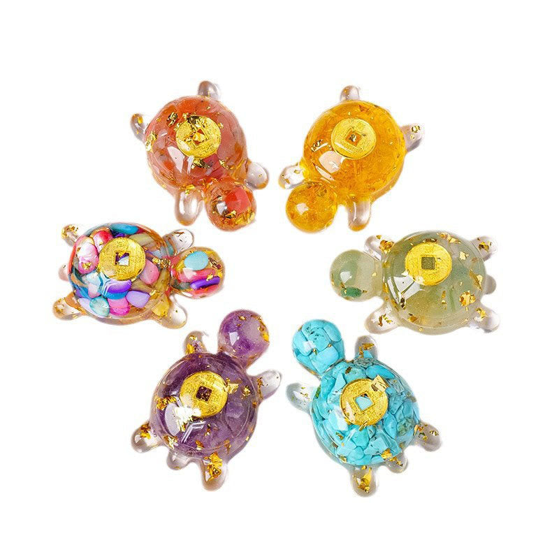 Foviel Kleine Verschiedene Kristall Grün Aventurine Amethyst Schildkröte Kupfer Münzen Glück Wohndekoration