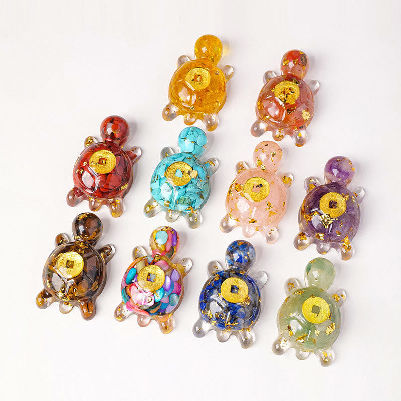 Foviel Kleine Verschiedene Kristall Grün Aventurine Amethyst Schildkröte Kupfer Münzen Glück Wohndekoration