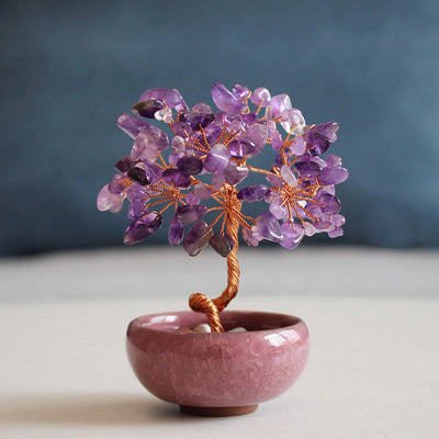 Foviel Arbre de prospérité en cristal varié, citrine, améthyste et aventurine verte pour décoration de maison