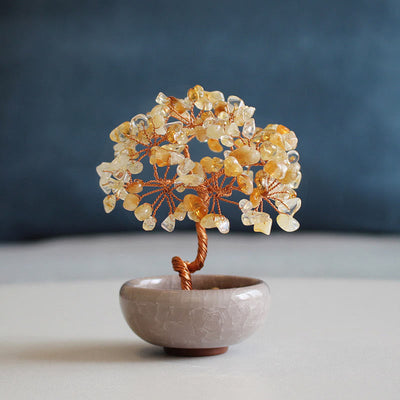 Foviel Arbre de prospérité en cristal varié, citrine, améthyste et aventurine verte pour décoration de maison