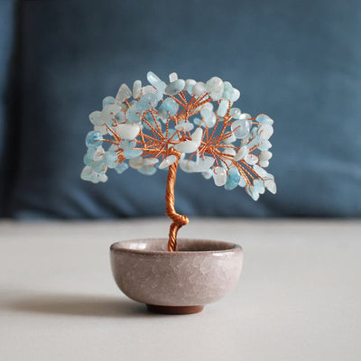 Foviel Arbre de prospérité en cristal varié, citrine, améthyste et aventurine verte pour décoration de maison