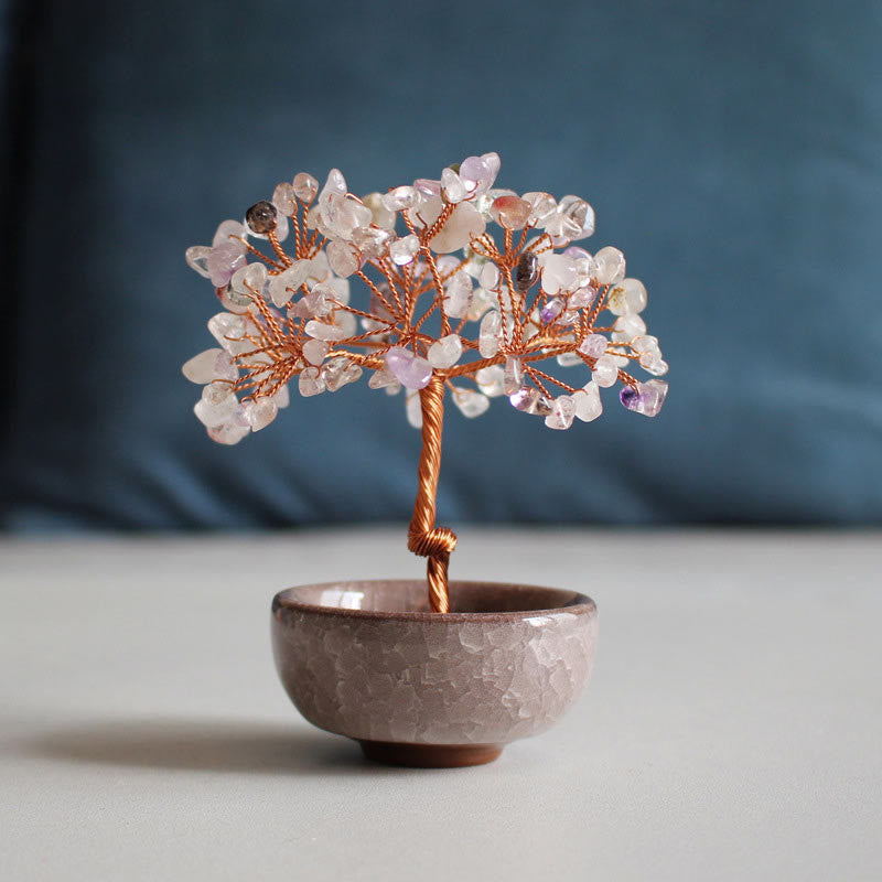 Foviel Arbre de prospérité en cristal varié, citrine, améthyste et aventurine verte pour décoration de maison