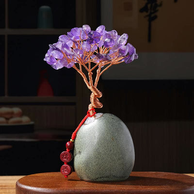 Foviel Citrine Amethyst Green Aventurine Crystal Tree Ceramic Base Prosperity Home Decoration