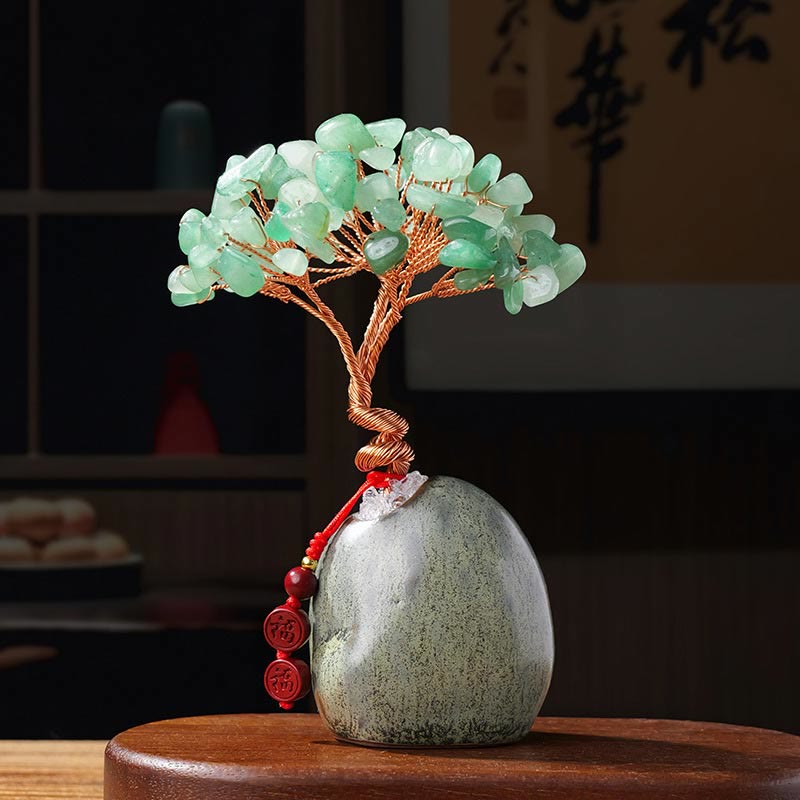 Foviel Citrine Amethyst Green Aventurine Crystal Tree Ceramic Base Prosperity Home Decoration