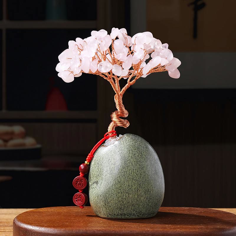 Foviel Citrine Amethyst Green Aventurine Crystal Tree Ceramic Base Prosperity Home Decoration