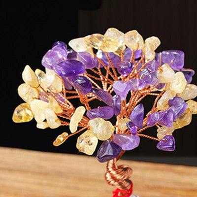 Foviel Citrine Amethyst Green Aventurine Crystal Tree Ceramic Base Prosperity Home Decoration