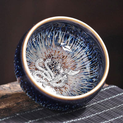 Tasse à thé Kung Fu en céramique Foviel faite à la main, style Jianzhan, motifs poisson Koi, lotus, dragon, phénix et 12 signes du zodiaque chinois, 70 ml