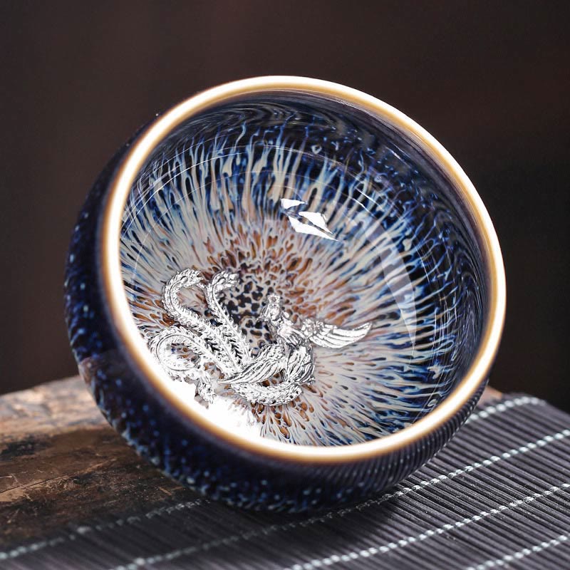 Tasse à thé Kung Fu en céramique Foviel faite à la main, style Jianzhan, motifs poisson Koi, lotus, dragon, phénix et 12 signes du zodiaque chinois, 70 ml
