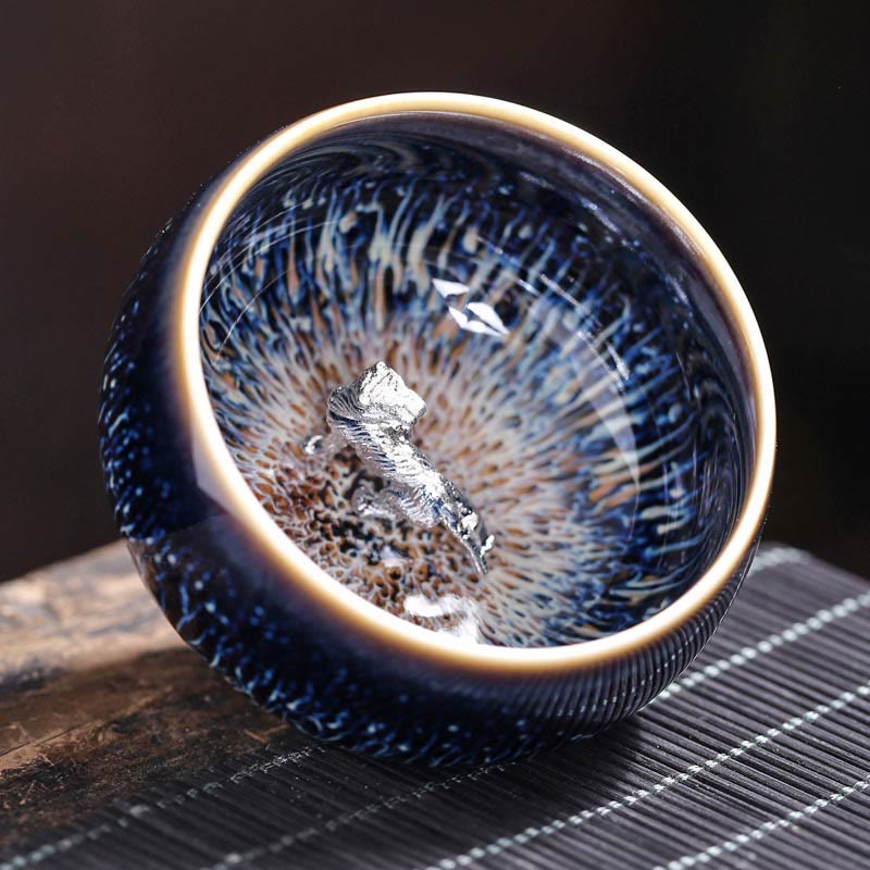 Tasse à thé Kung Fu en céramique Foviel faite à la main, style Jianzhan, motifs poisson Koi, lotus, dragon, phénix et 12 signes du zodiaque chinois, 70 ml