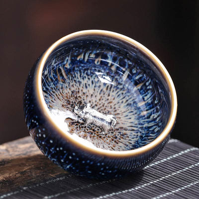 Tasse à thé Kung Fu en céramique Foviel faite à la main, style Jianzhan, motifs poisson Koi, lotus, dragon, phénix et 12 signes du zodiaque chinois, 70 ml