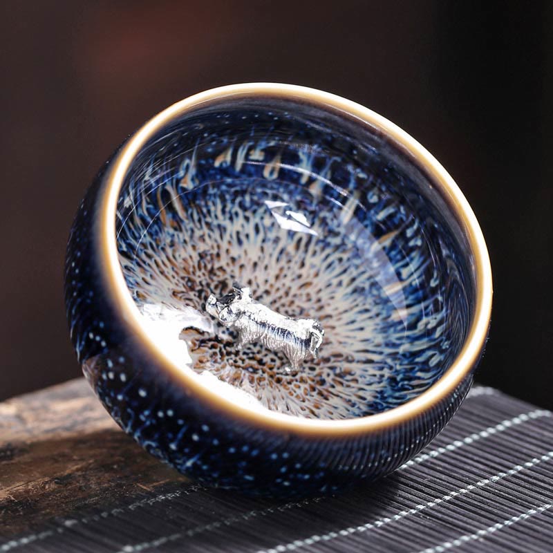 Tasse à thé Kung Fu en céramique Foviel faite à la main, style Jianzhan, motifs poisson Koi, lotus, dragon, phénix et 12 signes du zodiaque chinois, 70 ml
