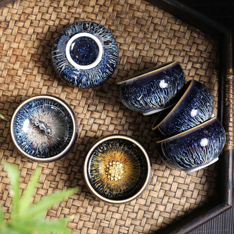Foviel Handgefertigte chinesische Jianzhan Koi Fisch Lotus Drachen Phoenix 12 chinesische Zodiac Keramik Teebecher Kung Fu Tee Tasse 70ml