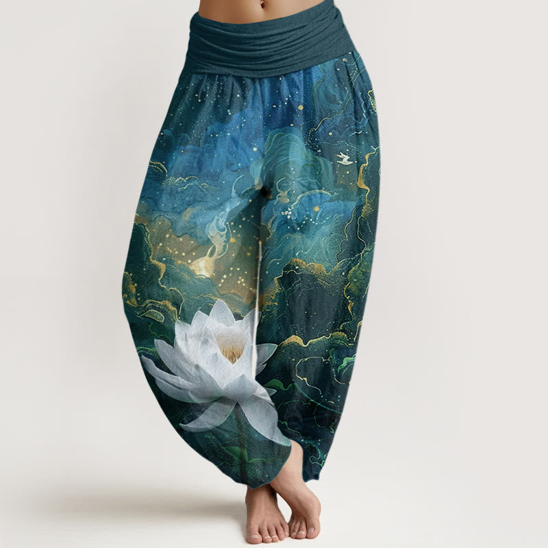 Buddha Stones Casual Lotus Starry Sky Clouds Pattern Women's Elastic Waist Harem Pants - DarkCyan - US22，UK/AU26，EU54 (6XL) - image 1