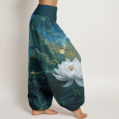 Buddha Stones Casual Lotus Starry Sky Clouds Pattern Women's Elastic Waist Harem Pants - image 2