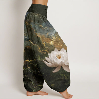 Buddha Stones Casual Lotus Starry Sky Clouds Pattern Women's Elastic Waist Harem Pants - image 6