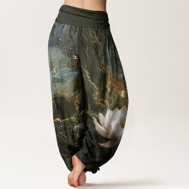 Buddha Stones Casual Lotus Starry Sky Clouds Pattern Women's Elastic Waist Harem Pants - image 7