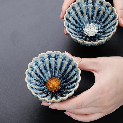 Foviel Handgefertigte kleine chinesische Jianzhan Lotus Keramik Teebecher Kung Fu Teebecher 80ml