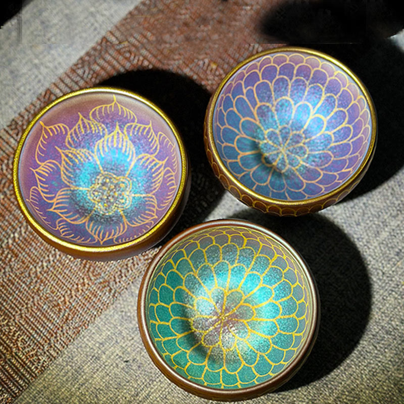 Foviel Handmade Chinese Jianzhan Lotus Flower Pattern Ceramic Teacup Kung Fu Tea Cup 150ml