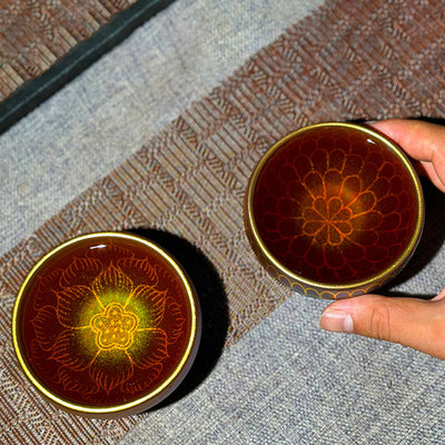 Foviel Handmade Chinese Jianzhan Lotus Flower Pattern Ceramic Teacup Kung Fu Tea Cup 150ml