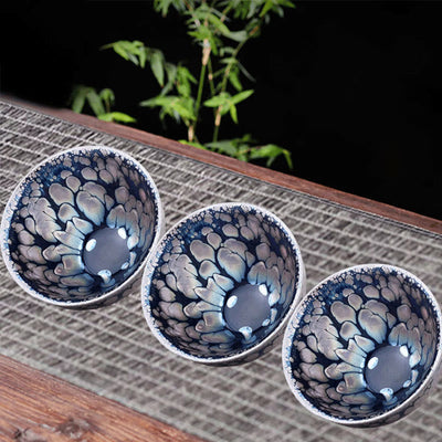 Tasse à thé en céramique artisanale Foviel, style Jianzhan, motifs tachetés bleu et violet, Tenmoku, tasse de thé Kung Fu, 150 ml