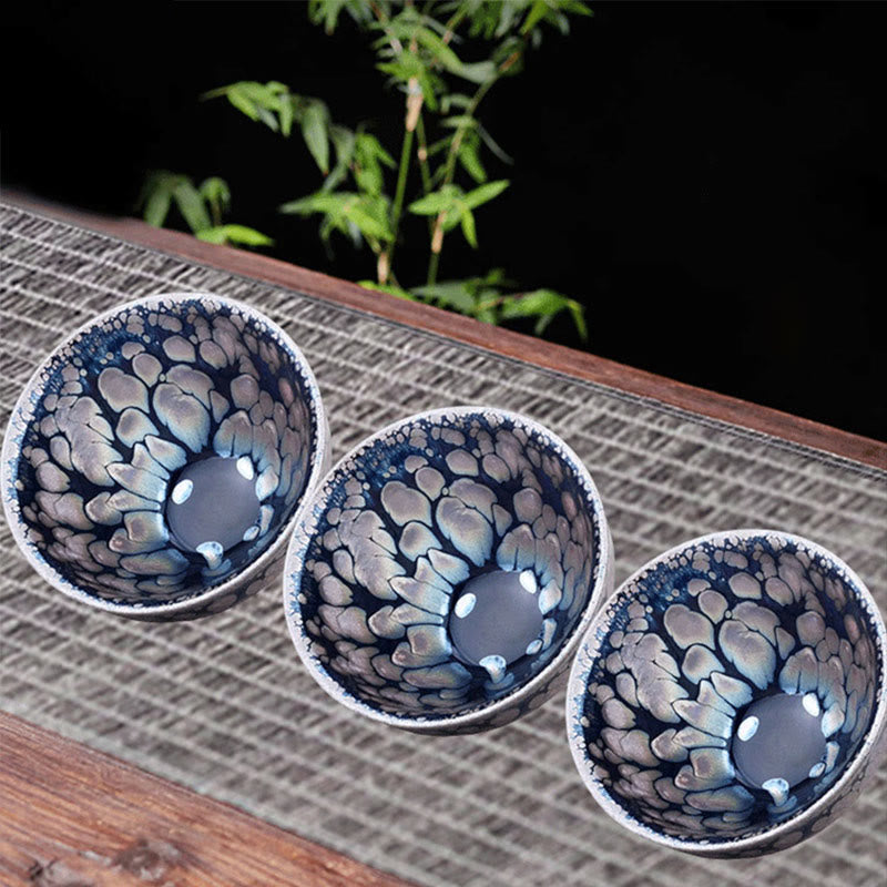 Tasse à thé en céramique artisanale Foviel, style Jianzhan, motifs tachetés bleu et violet, Tenmoku, tasse de thé Kung Fu, 150 ml