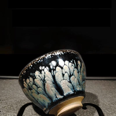 Tasse à thé artisanale chinoise Jianzhan Foviel en céramique Tenmoku à taches bleues, 150 ml