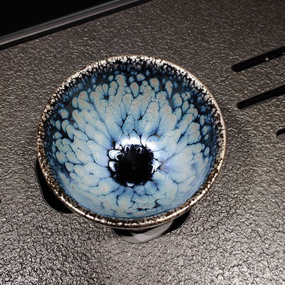 Tasse à thé artisanale chinoise Jianzhan Foviel en céramique Tenmoku à taches bleues, 150 ml