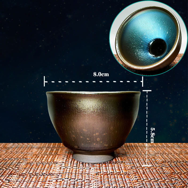 Foviel Handgefertigtes chinesisches Jianzhan Öl Drop-Spots Muster Keramik Teebecher Tenmoku Kung Fu Teebecher 150ml