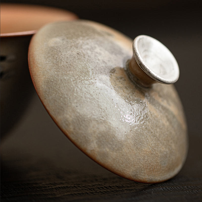 Gaiwan à thé en céramique Foviel motif chat mignon avec couvercle, 130 ml