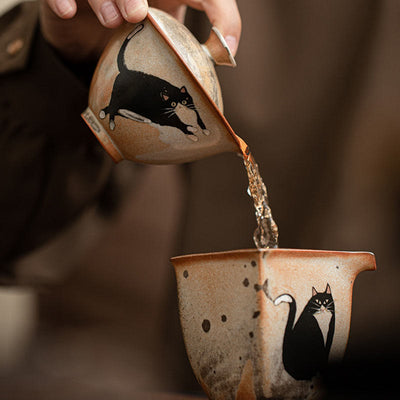 Foviel Cute Cat Ceramic Gaiwan Teacup Kung Fu Tea Cup With Lid 130ml