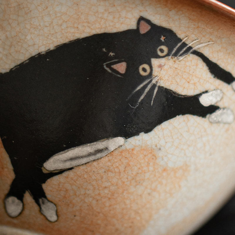 Gaiwan à thé en céramique Foviel motif chat mignon avec couvercle, 130 ml