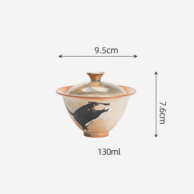 Foviel Cute Cat Ceramic Gaiwan Teacup Kung Fu Tea Cup With Lid 130ml