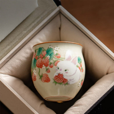 Tasse à thé Kung Fu Foviel Petit Lapin Fraise 90 ml avec coffret cadeau