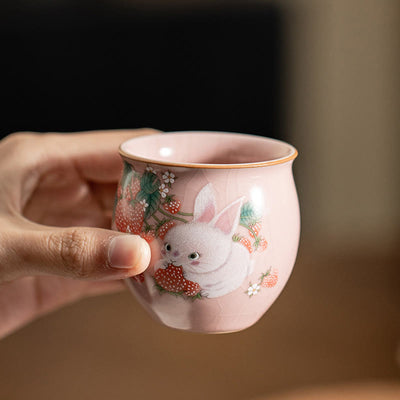 Tasse à thé Kung Fu Foviel Petit Lapin Fraise 90 ml avec coffret cadeau