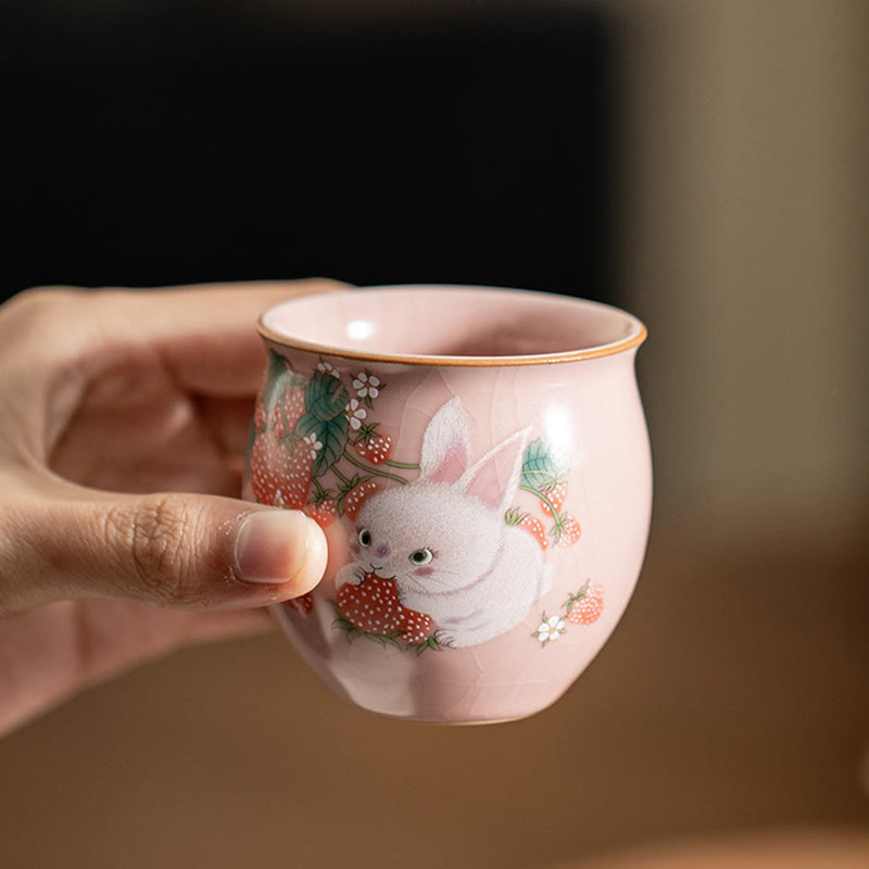 Tasse à thé Kung Fu Foviel Petit Lapin Fraise 90 ml avec coffret cadeau