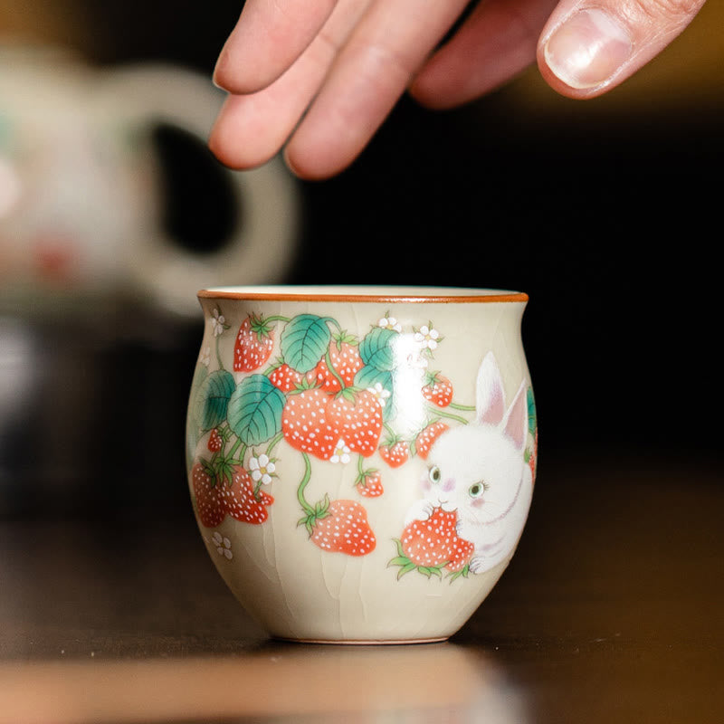 Tasse à thé Kung Fu Foviel Petit Lapin Fraise 90 ml avec coffret cadeau