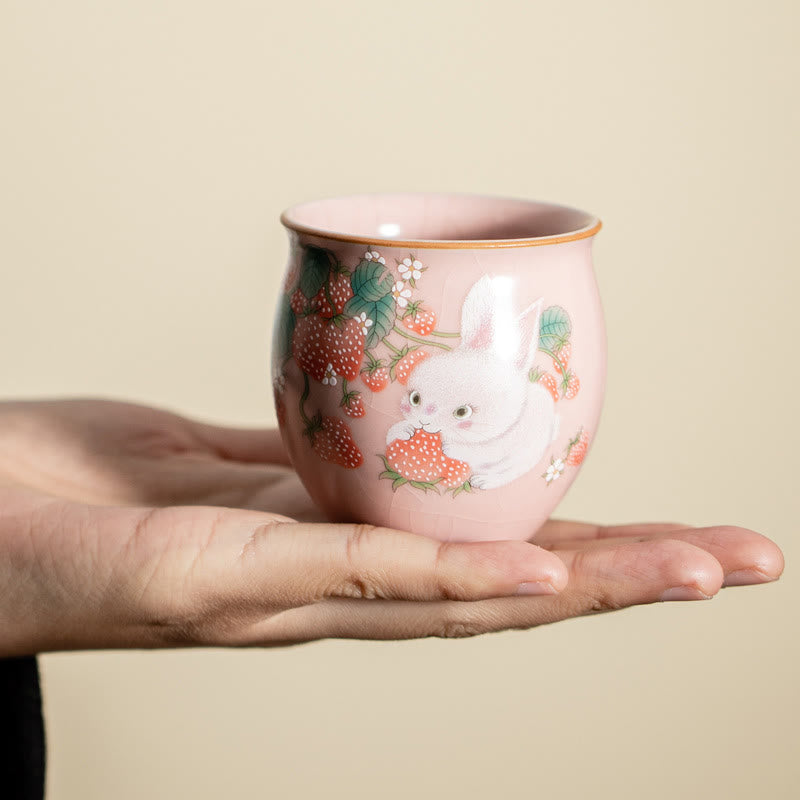 Tasse à thé Kung Fu Foviel Petit Lapin Fraise 90 ml avec coffret cadeau