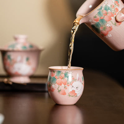 Tasse à thé Kung Fu Foviel Petit Lapin Fraise 90 ml avec coffret cadeau