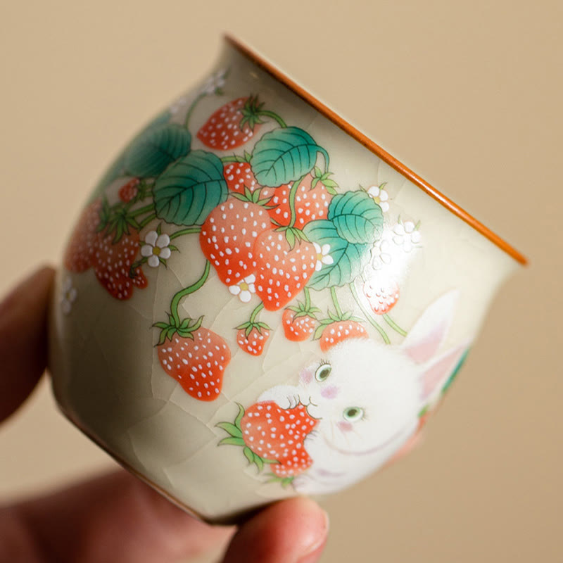 Tasse à thé Kung Fu Foviel Petit Lapin Fraise 90 ml avec coffret cadeau